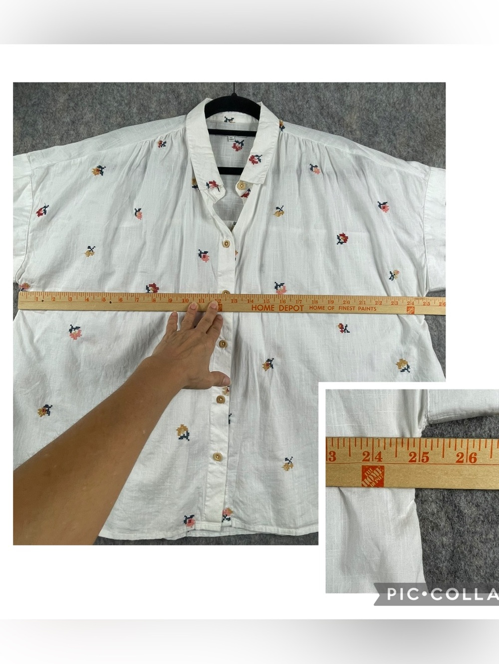 Madewell Cross-Stitch Floral Cotton Cottagecore Feminine Airy Pocket Shirt XL - Picture 12 of 12
